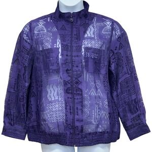 Drapers & Damons Jacket Womens XL Purple‎ Sheer Zip Up Lightweight Abstract